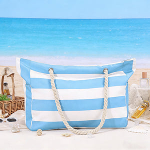Personalized Waterproof Striped Beach Bag With Embroidered Name - Vacation Gift For Women
