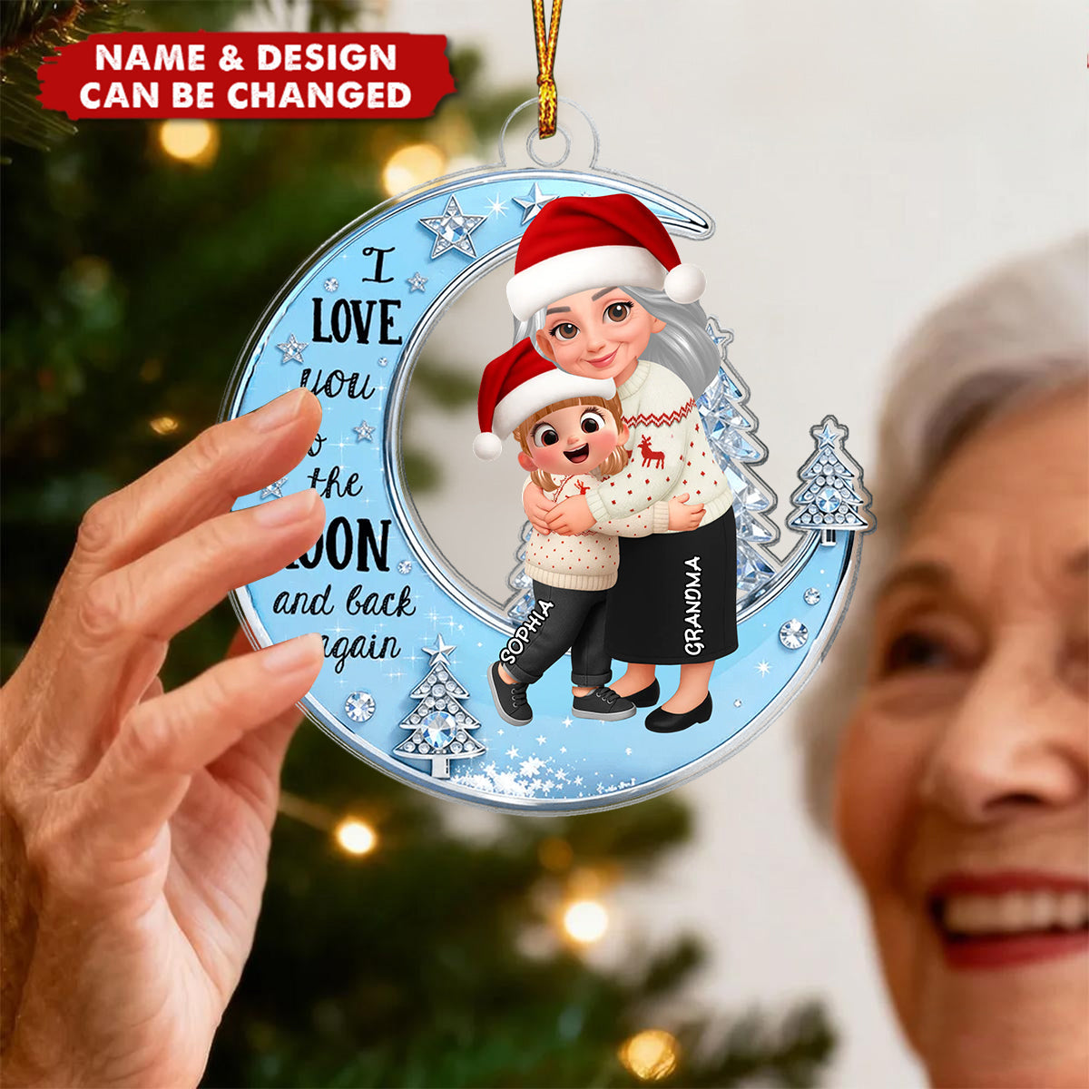Personalized "Love You to the Blue Moon & Back" Ornament With Names & Icon | Best Xmas Gift For Nana Granny & Kids