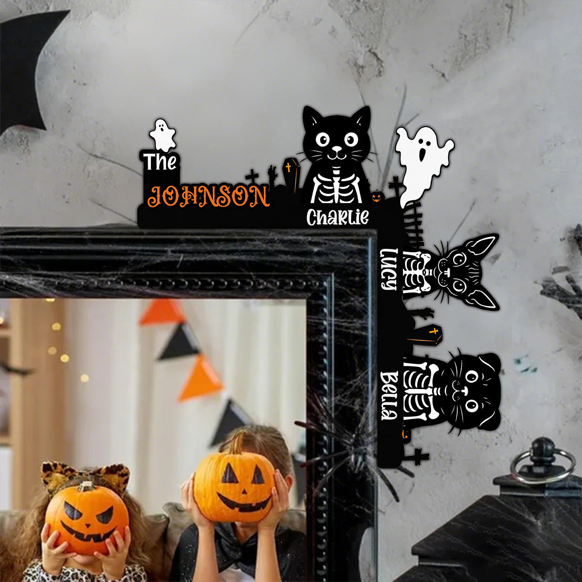 Personalized Halloween Pet Door Corner Wood Sign With 1-6 Dogs Cats Names & Design Unique Home Wall Decor Gift For Pet Lover