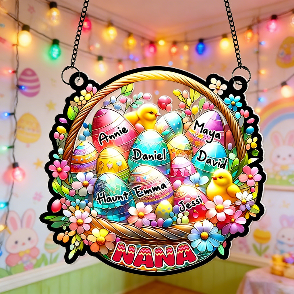 Personalized Stained Style Suncatcher Ornament With Grandkids' Names - Nana's Easter Gift From Grandchildren