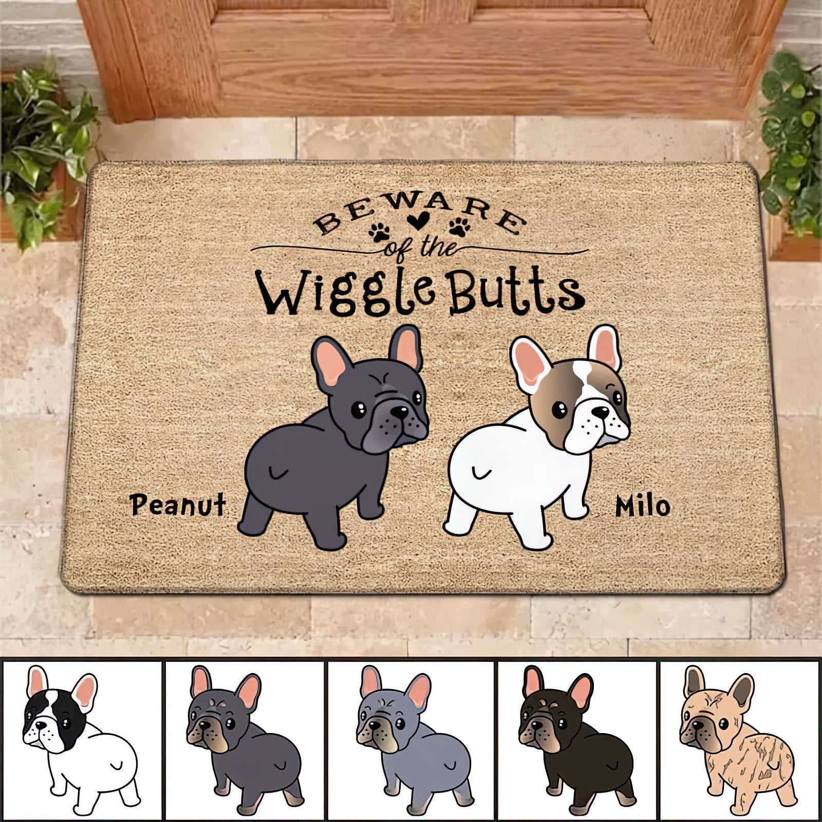 Frenchie Wiggle Butt Club Dog Personalized Doormat