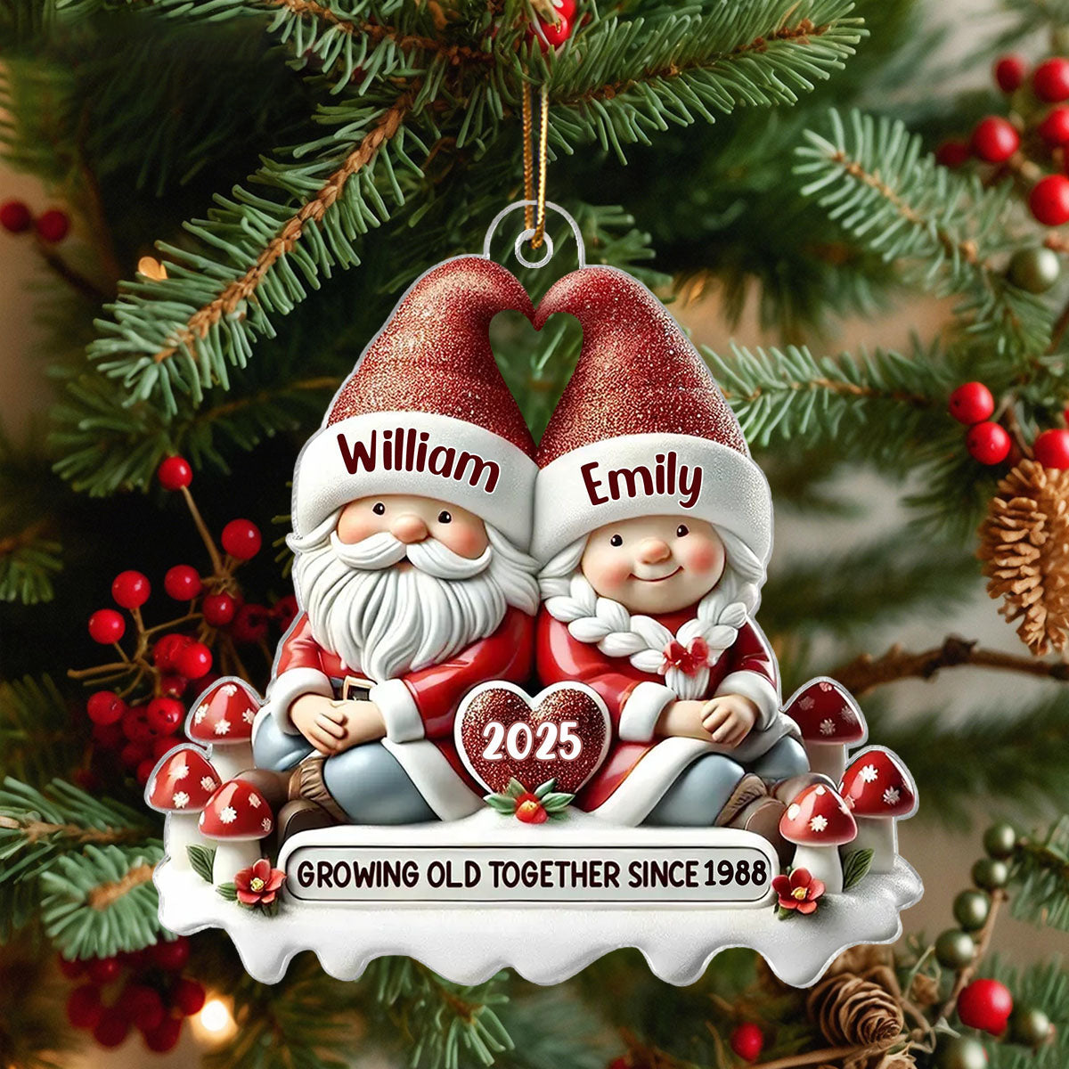 Personalized 3D Effect "Growing Old Together" Dwarf Couple With Names & Year Romantic Anniversary Birthday Gift For Couple Husband Wife