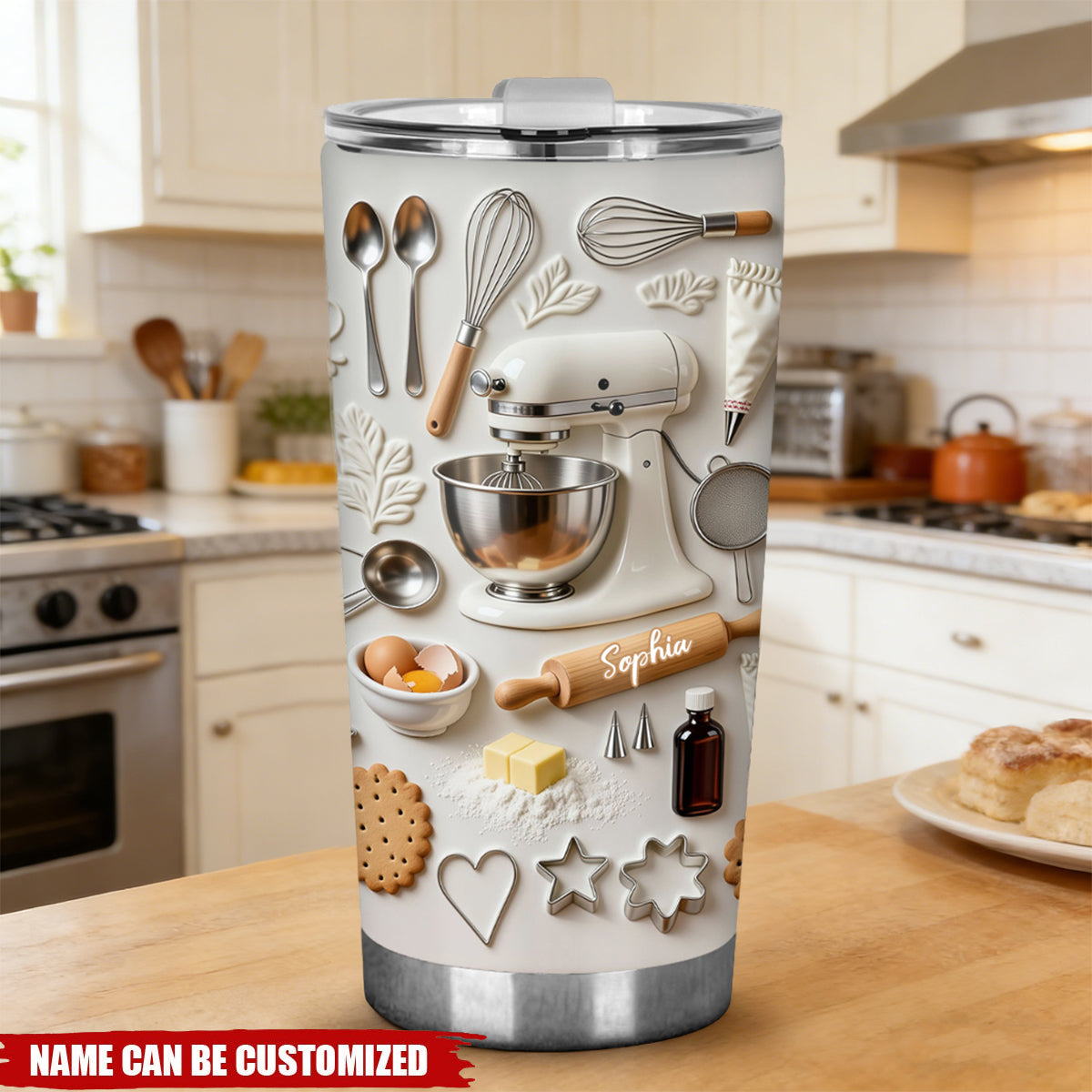 Personalized 3D Effect Baking Tools Tumbler With Name | Creative Mother's Day Or Holiday Surprise For Love Baking
