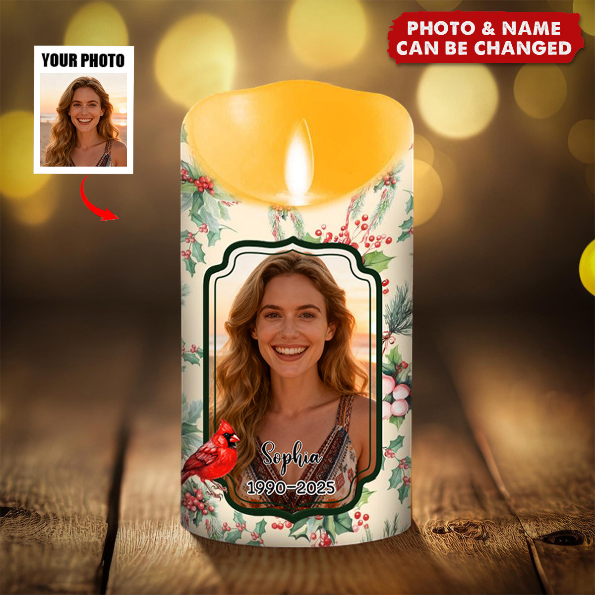 Personalized Love In Heaven Flameless LED Memorial Candle With Photo & Name - Heartfelt Bereavement Gift For Loss Of Loved One