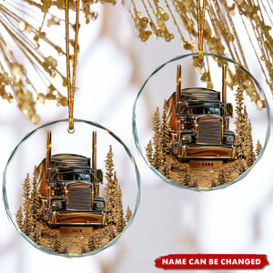Personalized Best Truck Driver Round Shaped Glass Ornament With Name Christmas Hardcore Romance For Road Warrior & Truck Lover