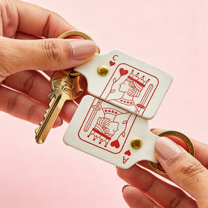 Personalized Playing Card Queen Leather Keychain With Initials & Message - Valentine's Day Gift For Couples