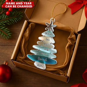 Personalized Family Sea Glass Christmas Starfish Tree Ornament With 1-15 Names And Year Festive Winter Gift For Family