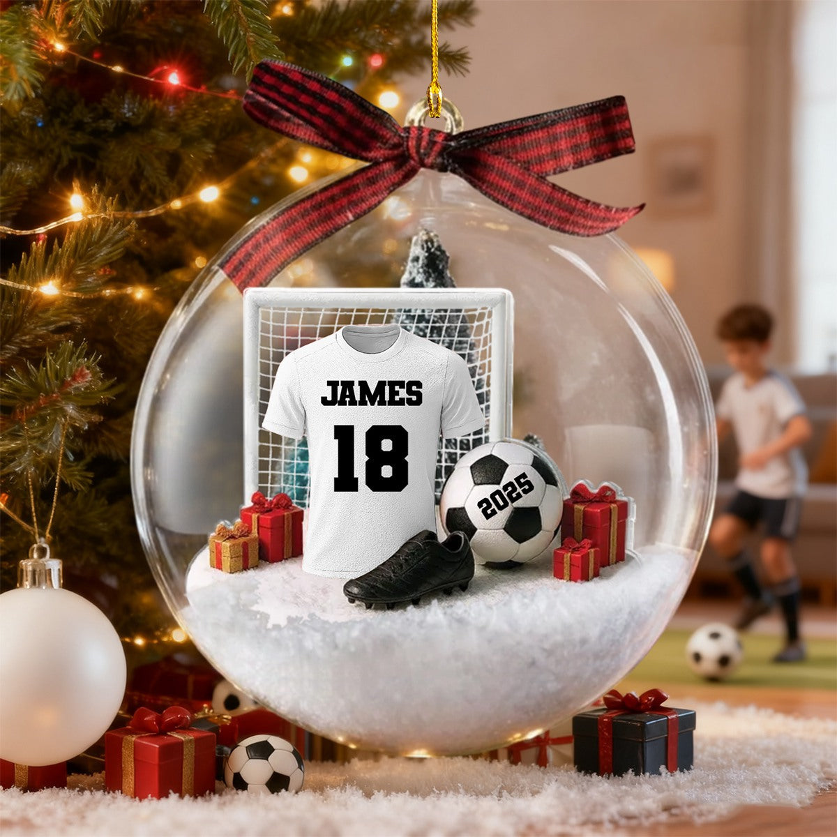 Personalized Soccer Kit Snow Ornament With Name Number & Year Gift For Soccer Player Coach Sport Lover