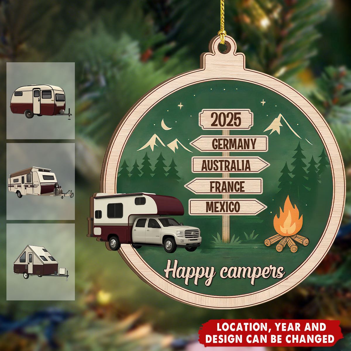 Personalized Camping Woodland Adventure Ornament With 1-6 Locations & Year Nature Adventure Holiday Gift For Adventure Lover