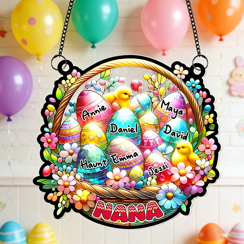 Personalized Stained Style Suncatcher Ornament With Grandkids' Names - Nana's Easter Gift From Grandchildren