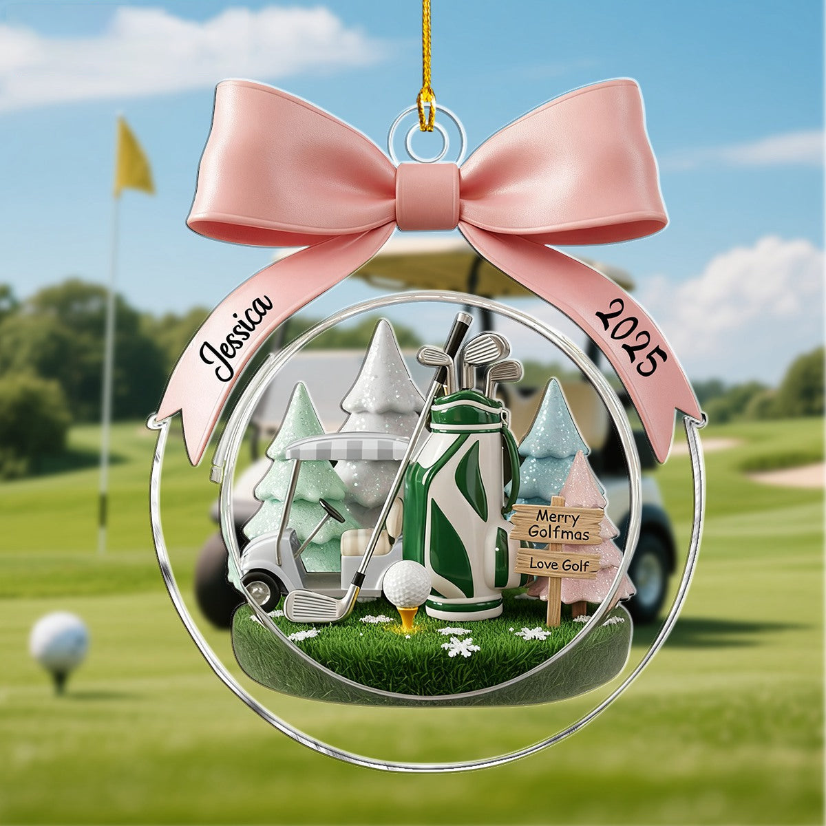 Personalized Golf Bag Cart Christmas Ornament With Design Name & Year "Merry Golfmas" Gift For Golf Lover