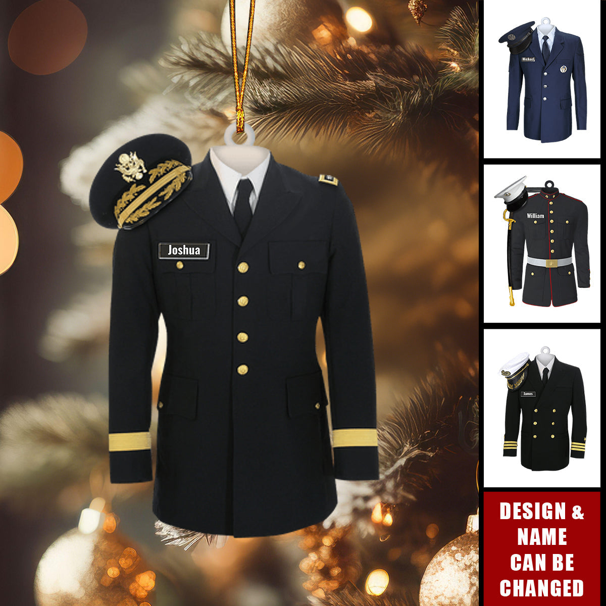Personalized Army Navy Air Force Uniform 3D Effect Ornament With Name - Xmas Decor Retirement Keepsake For Service Member