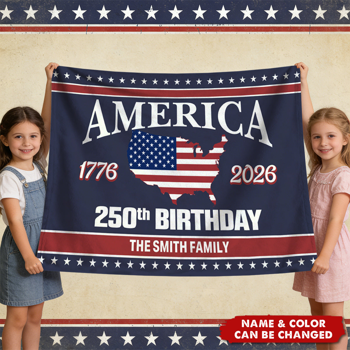 Personalized Double-Sided America 250th Birthday Garden Flag With  Family Name & Color - Patriotic 2026 Independence Day Gift For Proud Patriots