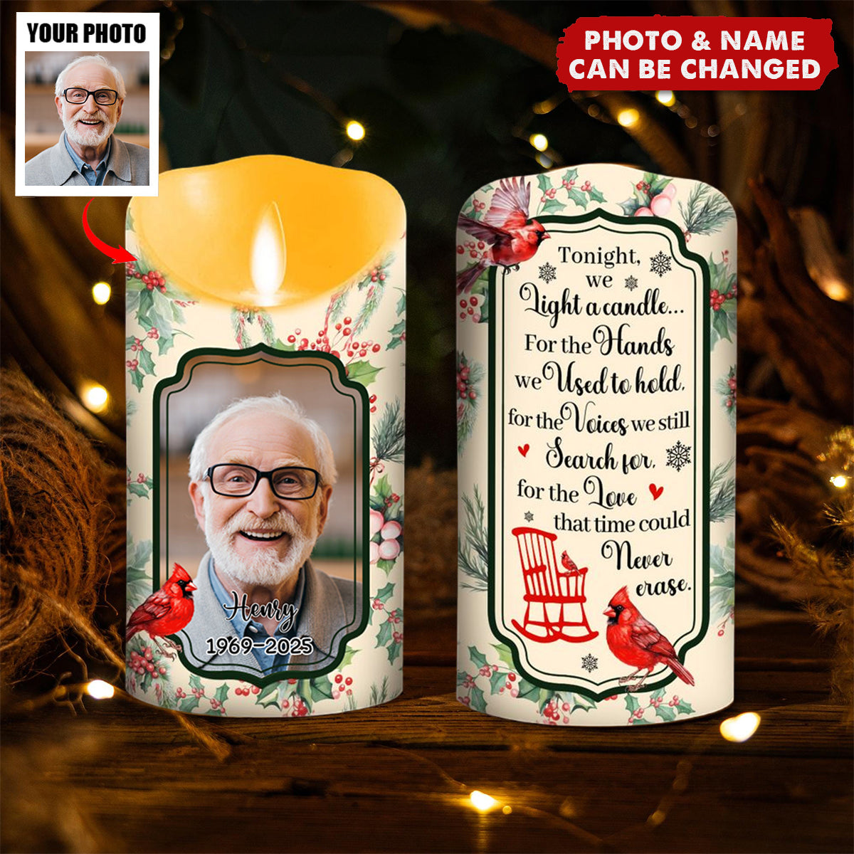 Personalized Love In Heaven Flameless LED Memorial Candle With Photo & Name - Heartfelt Bereavement Gift For Loss Of Loved One