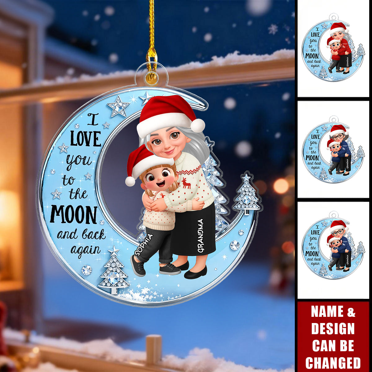 Personalized "Love You to the Blue Moon & Back" Ornament With Names & Icon | Best Xmas Gift For Nana Granny & Kids