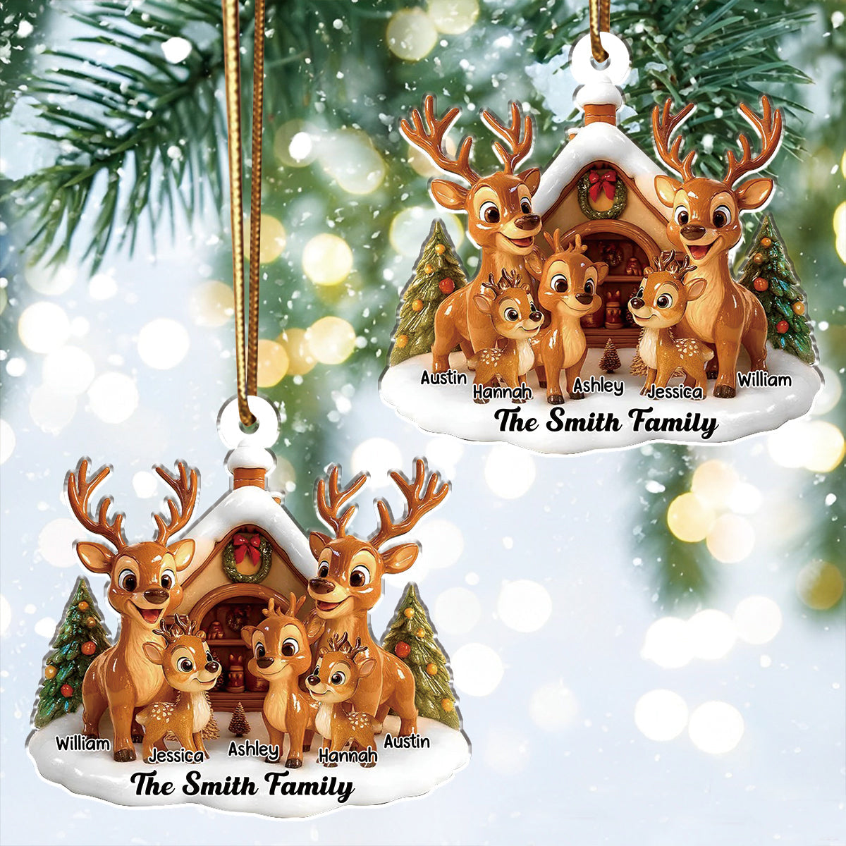 Personalized Reindeer Family Christmas Ornament With 2-10 Names,Recording The Bond Of Family Reunion At Christmas