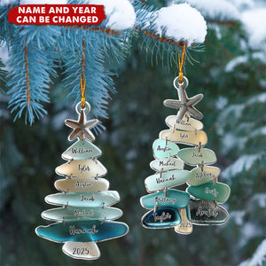 Personalized Family Sea Glass Christmas Starfish Tree Ornament With 1-15 Names And Year Festive Winter Gift For Family