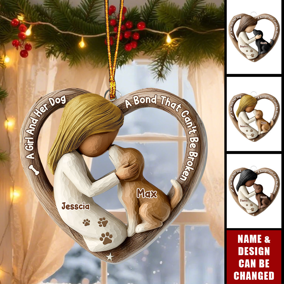 Personalized Heart Owner And Dog Acrylic Ornament With Names & Icons - Memorial Gift | Xmas Tree Decor For Pet Families
