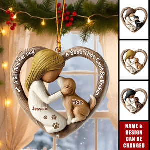 Personalized Heart Owner And Dog Acrylic Ornament With Names & Icons - Memorial Gift | Xmas Tree Decor For Pet Families