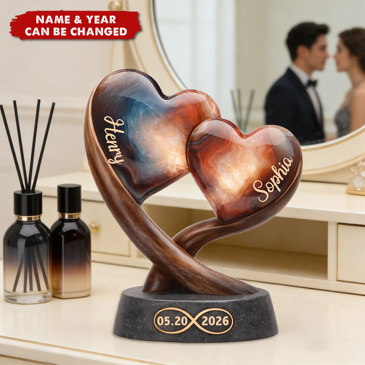 Personalized Couple Heart One Love Acrylic Plaque With Names & Date | Romantic 2026 Valentine's Day Gift For Couples