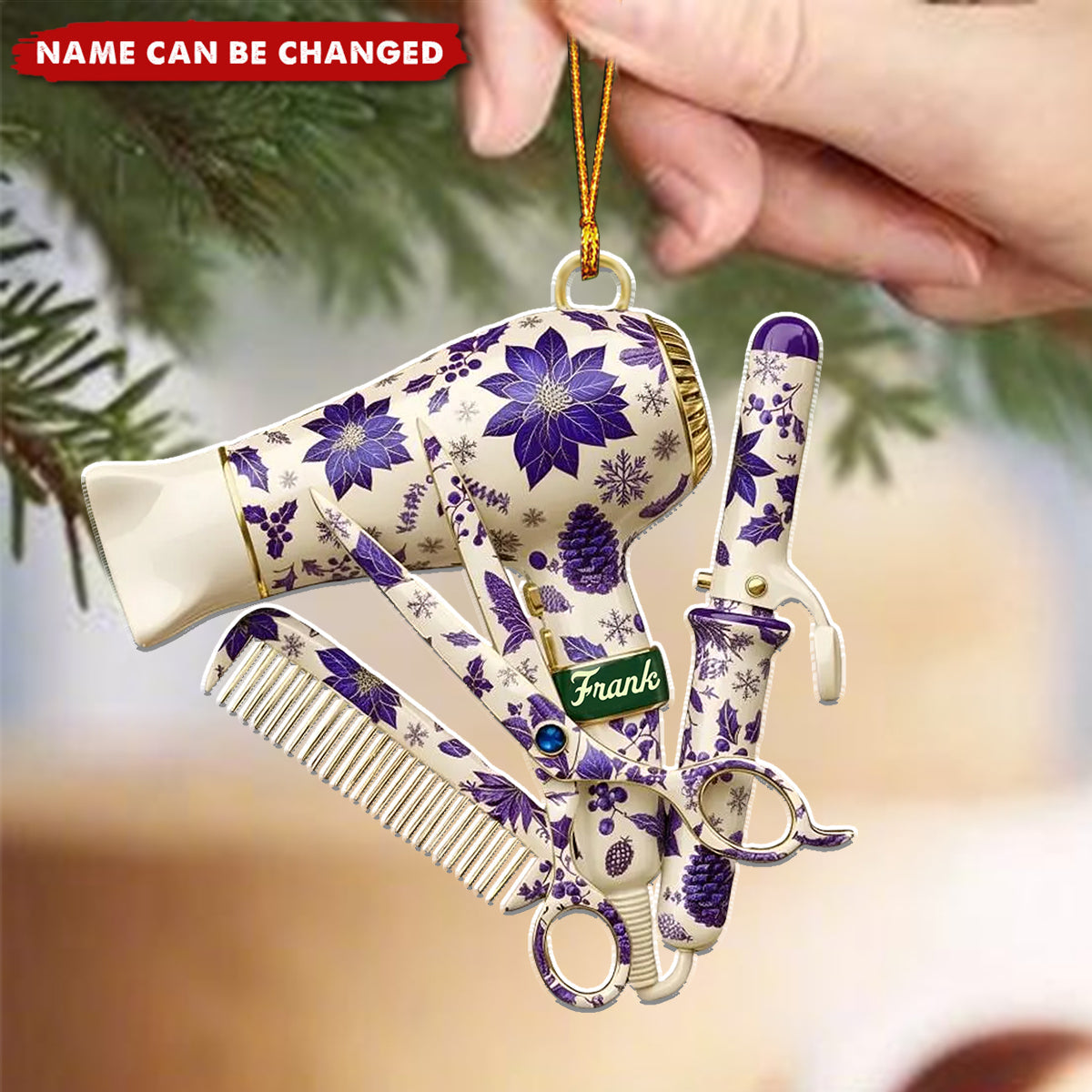 Personalized Hair Stylist Tool Acrylic Christmas Ornament With Name | Xmas Gift For Barber & Hairdresser