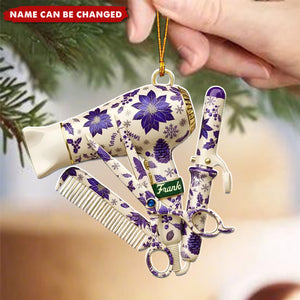 Personalized Hair Stylist Tool Acrylic Christmas Ornament With Name | Xmas Gift For Barber & Hairdresser