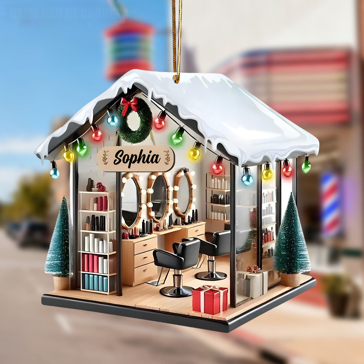 Personalized 3D Effect Hair Salon Ornament With Name | Best Christmas Thank You Gift For Hairstylist Hairdresser Cosmetologist