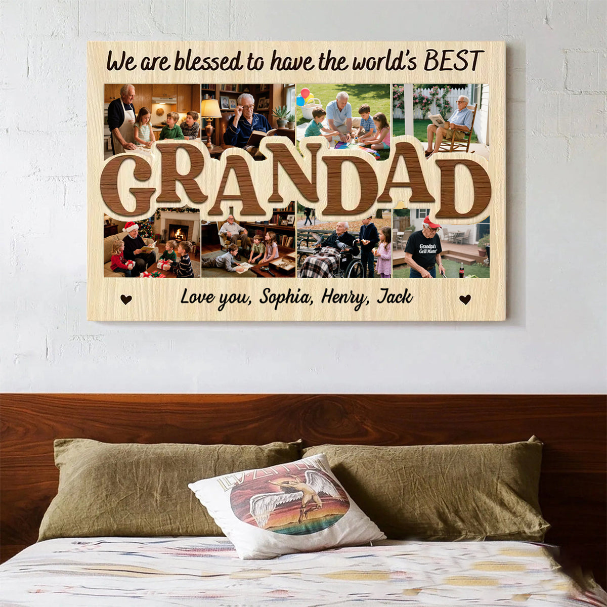 Personalized "World's Best Grandad" Photo Collage Poster With Names,Ideal Gift For Grandad On Father's Day,Thanksgiving Day,Birthday