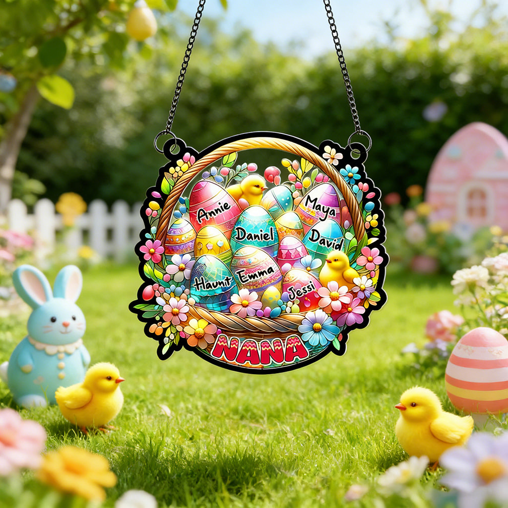 Personalized Stained Style Suncatcher Ornament With Grandkids' Names - Nana's Easter Gift From Grandchildren