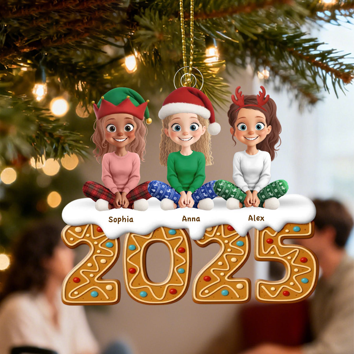 Personalized Cute Cartoon Characters Christmas Ornament With 2-6 Names Icons & Gingerbread 2025 Unique Gift For Family Best Friends