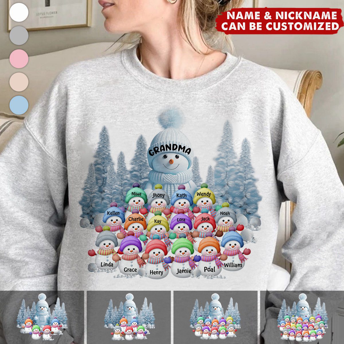 Personalized Christmas Snowman Sweatshirt With Name & Design Exclusive Fun Family Parent-child Sweatshirt