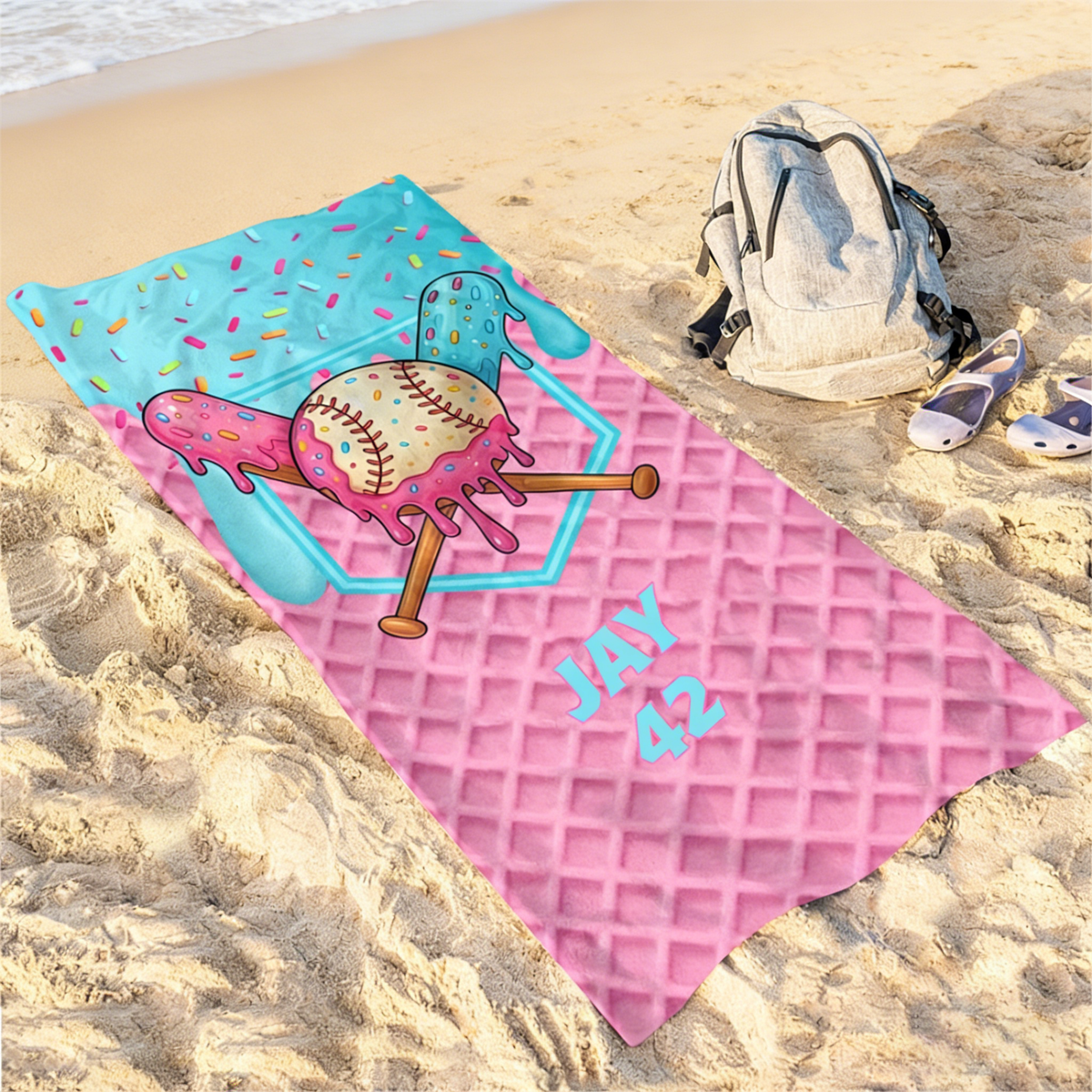 Personalized Retro Marine Life Beach Towel With Name - Summer Vacation Gift For Her