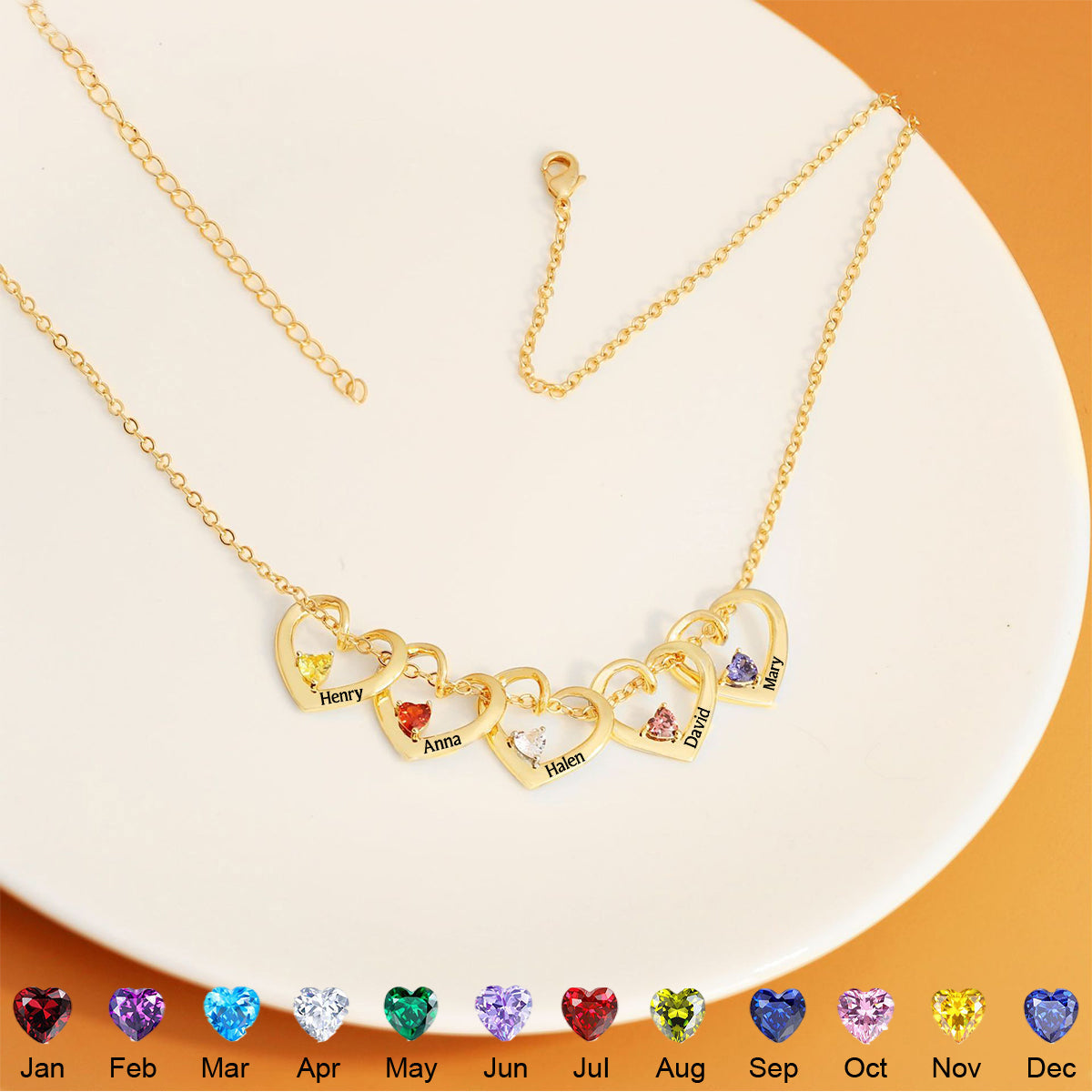Personalized Heart Necklace with Name & Birthstone - Mother Grandma Gift