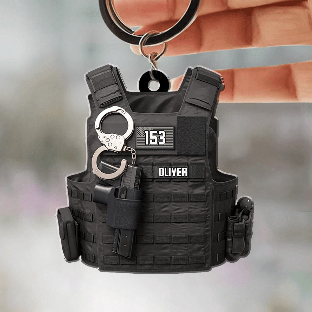 Personalized Law Enforcement Gift - Tactical Bulletproof Vest Keychain, Custom Name & Badge Number, Durable Acrylic Tribute for Police Retirement/Memorial Day