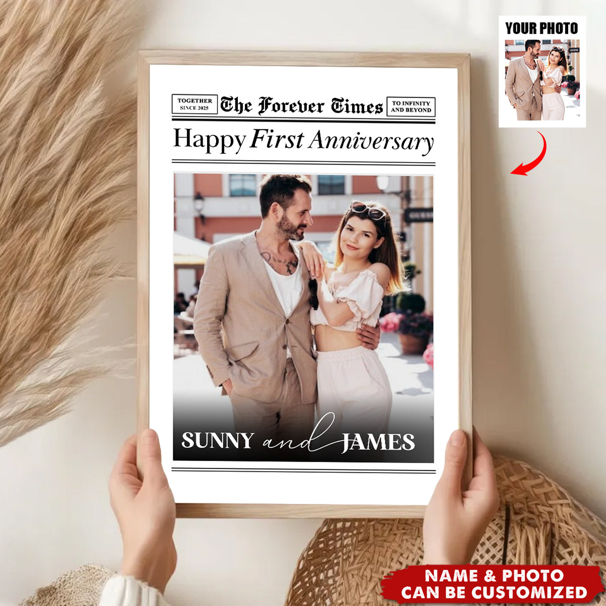 Personalized Couple Anniversary Photo Poster - Customized Name & Photo, Let "Happy First Anniversary" Stay In Our Heart Forever