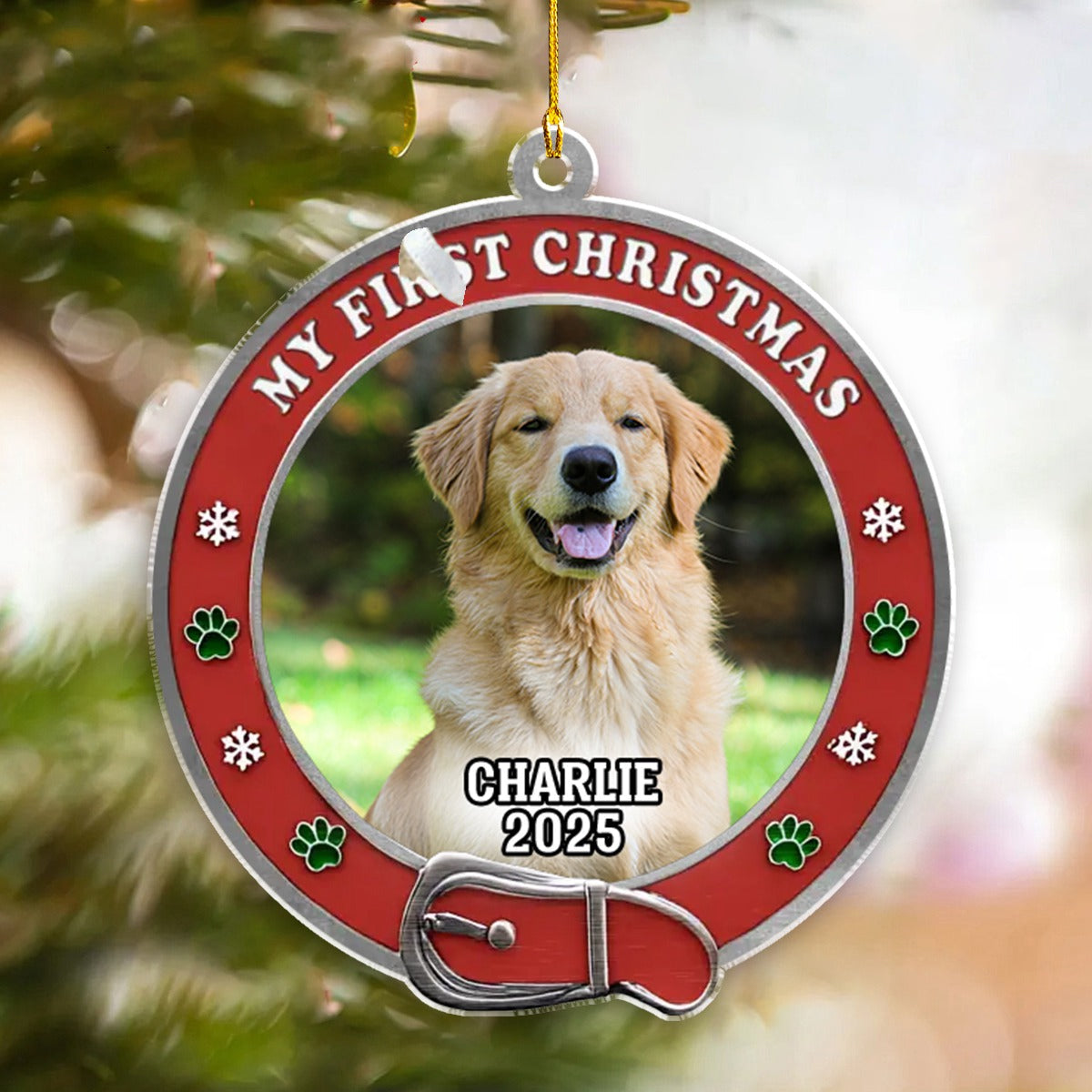 Personalized Photo Pet Christmas Ornament With Name & Year,Memorial Christmas Gift For Dog & Cat Lover