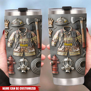 Personalized Proud Firefighter Gear Double-Wall Vacuum Tumbler With Name | Functional Gift For Firefighters First Responder