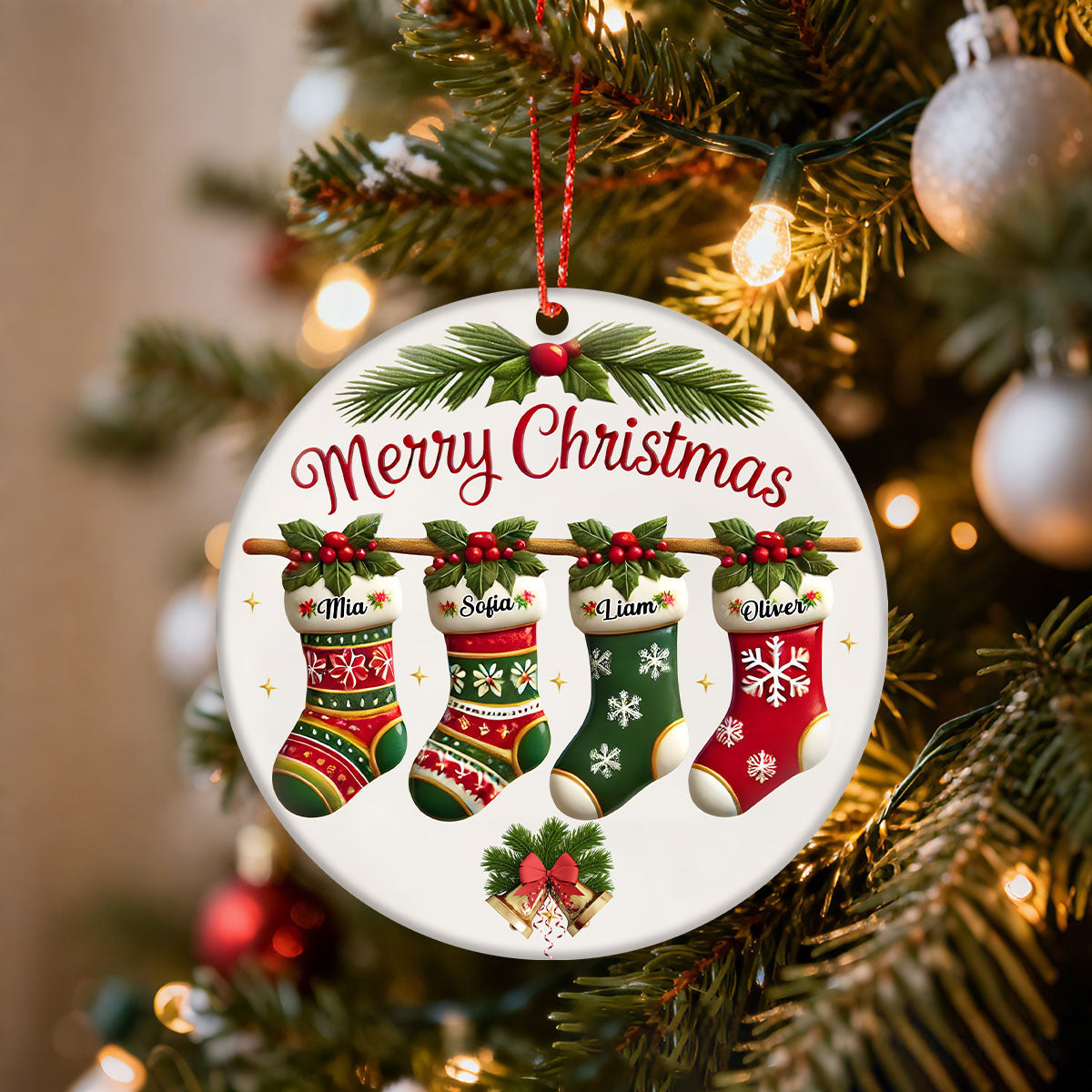 Personalized Family Stockings Christmas Circle Ceramic Ornament With Name Create Unique Christmas Ritual For Family