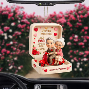 Personalized Elderly Couple Scooter Riding Car Ornament With Names & Year & Icons - Valentine's Day Anniversary Gift For Husband & Wife