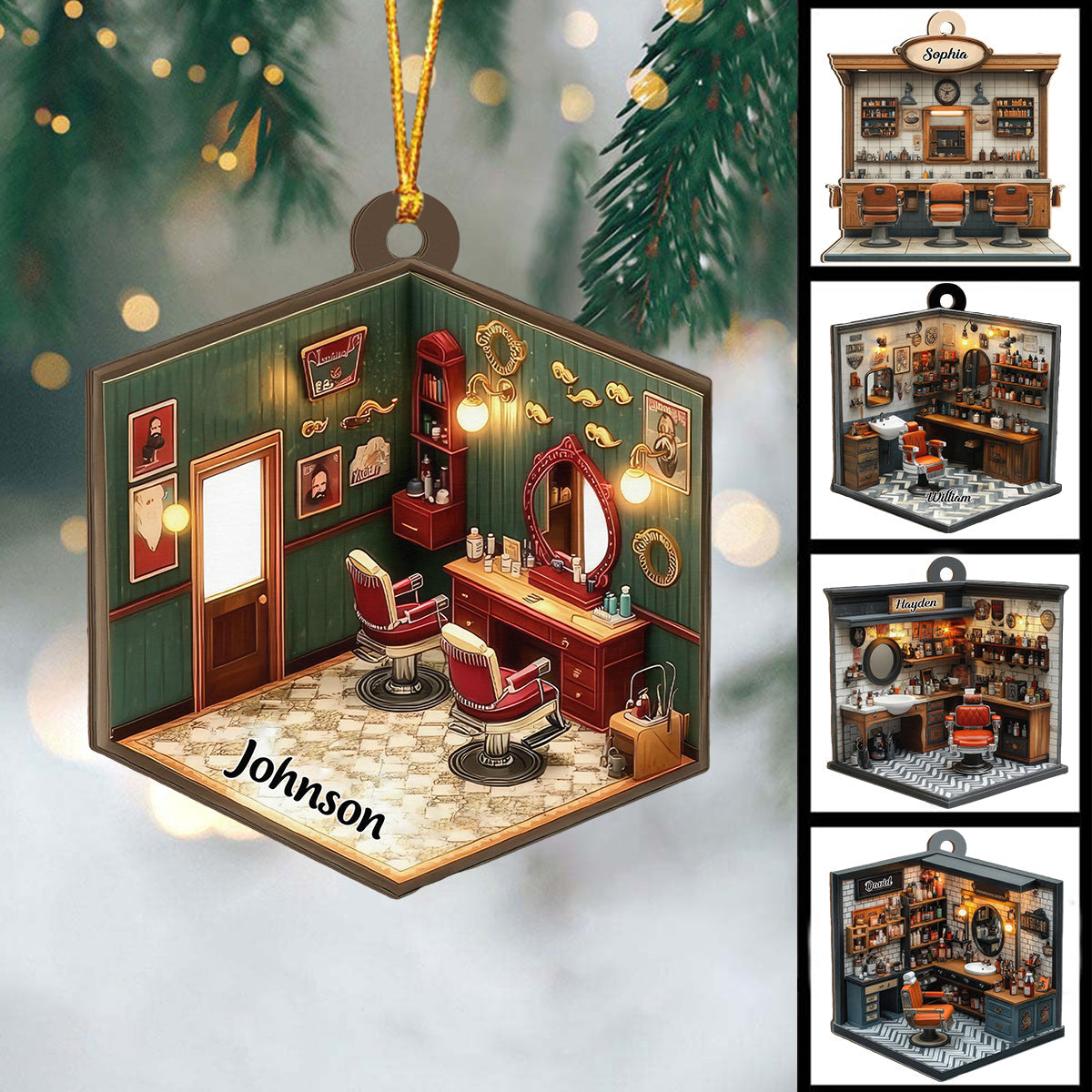 Personalized 3D Effect Barber Shop Ornament With Name Hang The "Exclusive Barber Shop" On Christmas Tree For Hairdressers Stylists