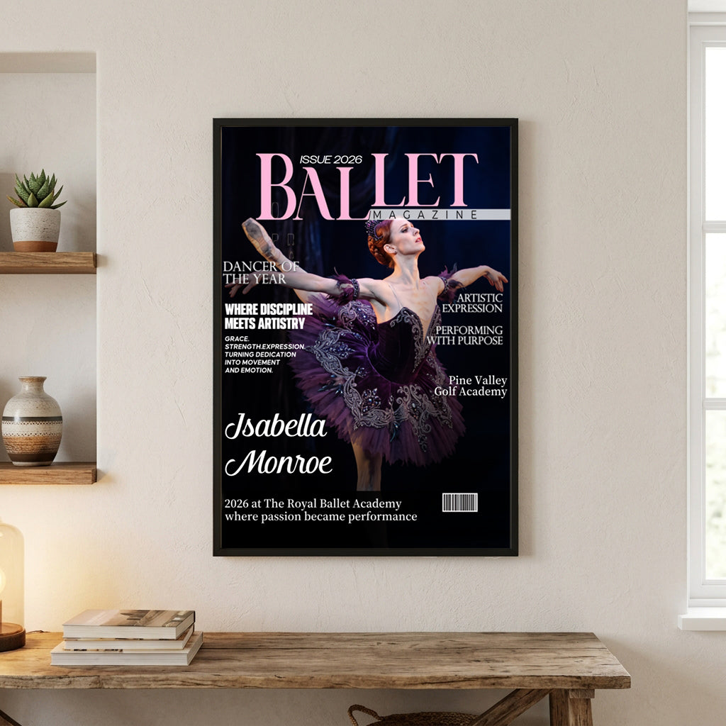 Personalized Name & Year Canvas Poster With Ballet Magazine Cover For Ballerina Room Decor