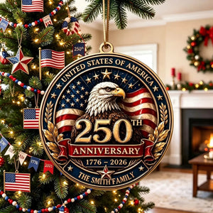 Personalized USA 250th Anniversary Ornament - Bald Eagle Patriotic Christmas Family Gift