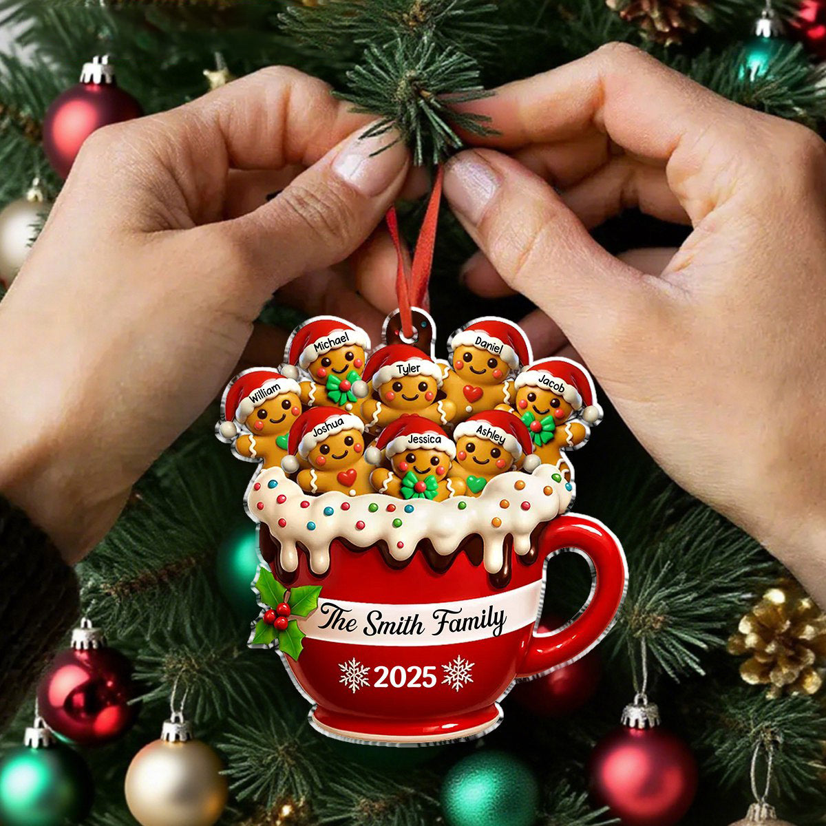 Personalized Gingerbread Family Christmas Ornament With 2-10 Names,Treasure Happiest Christmas Memories For Family