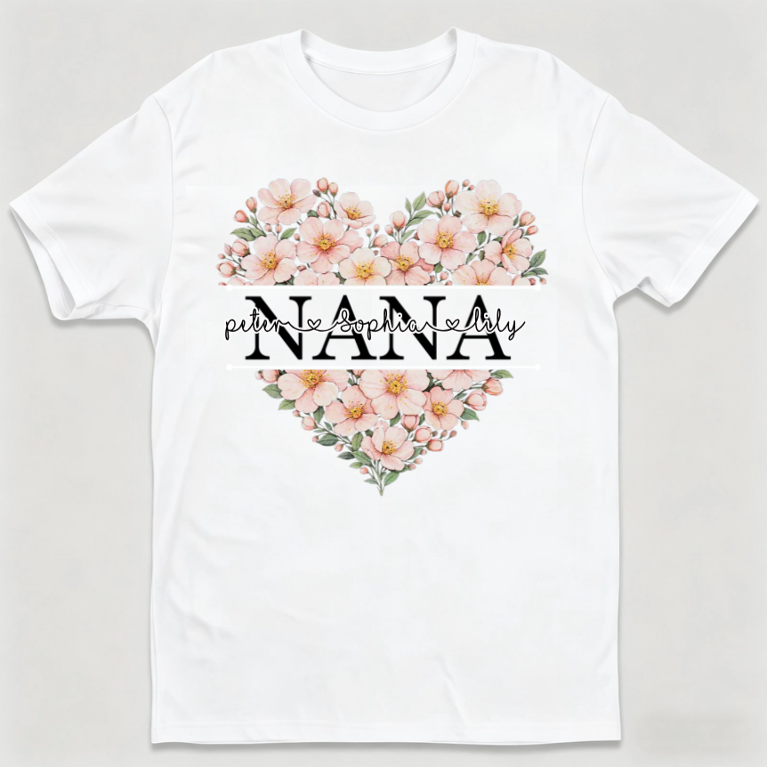 Personalized Heart T-Shirt With Kid Names & Title |  Mother's Day Gift For Mom Grandma
