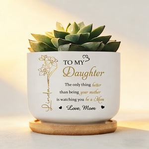 Personalized Floral Ceramic Plant Pot With "To My Daughter" & Name - Mother's Day Gift For Mom & Daughter