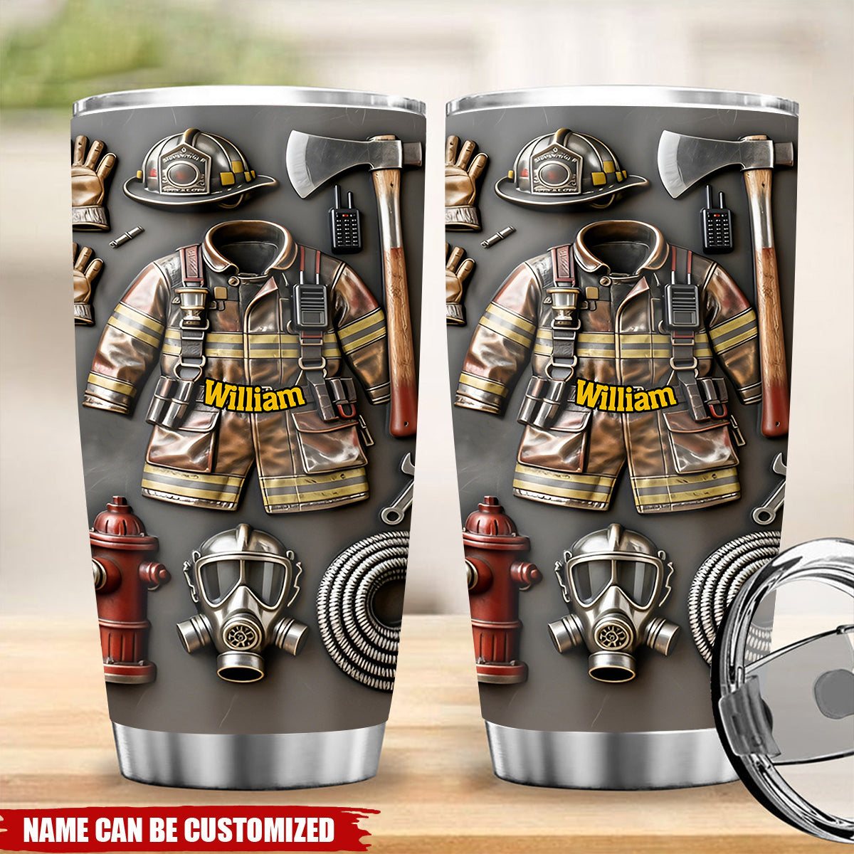 Personalized Proud Firefighter Gear Double-Wall Vacuum Tumbler With Name | Functional Gift For Firefighters First Responder