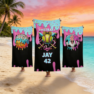 Personalized Retro Marine Life Beach Towel With Name - Summer Vacation Gift For Her