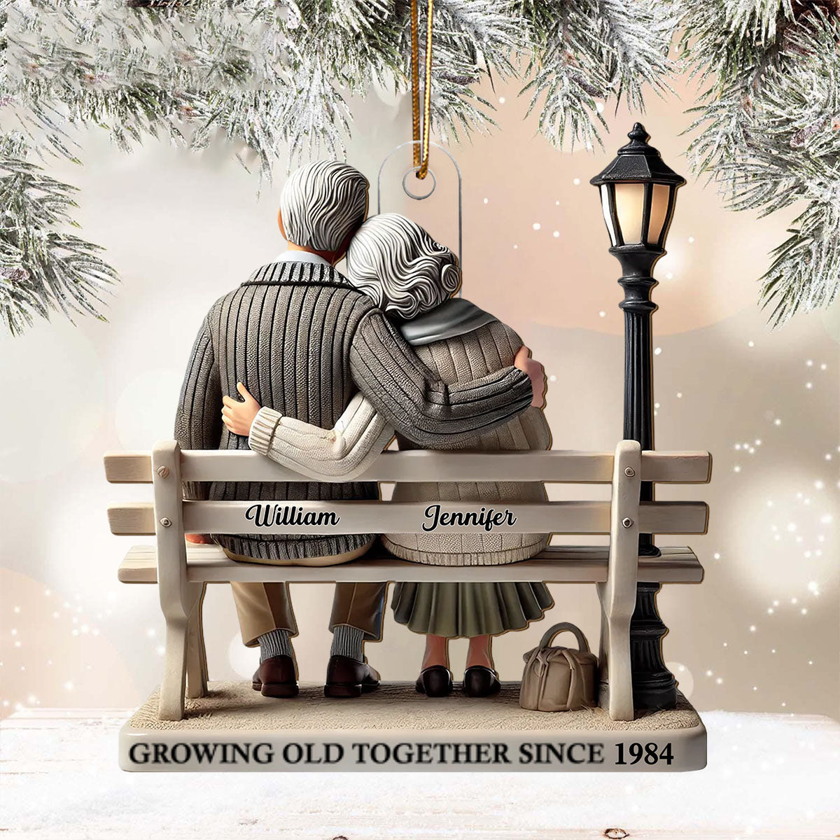 Personalized "Growing Old Together" Ornament With Names And Year Christmas Valentine & Anniversaries Gifts For Couple Grandparents