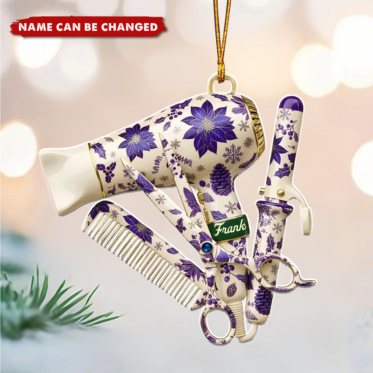 Personalized Hair Stylist Tool Acrylic Christmas Ornament With Name | Xmas Gift For Barber & Hairdresser