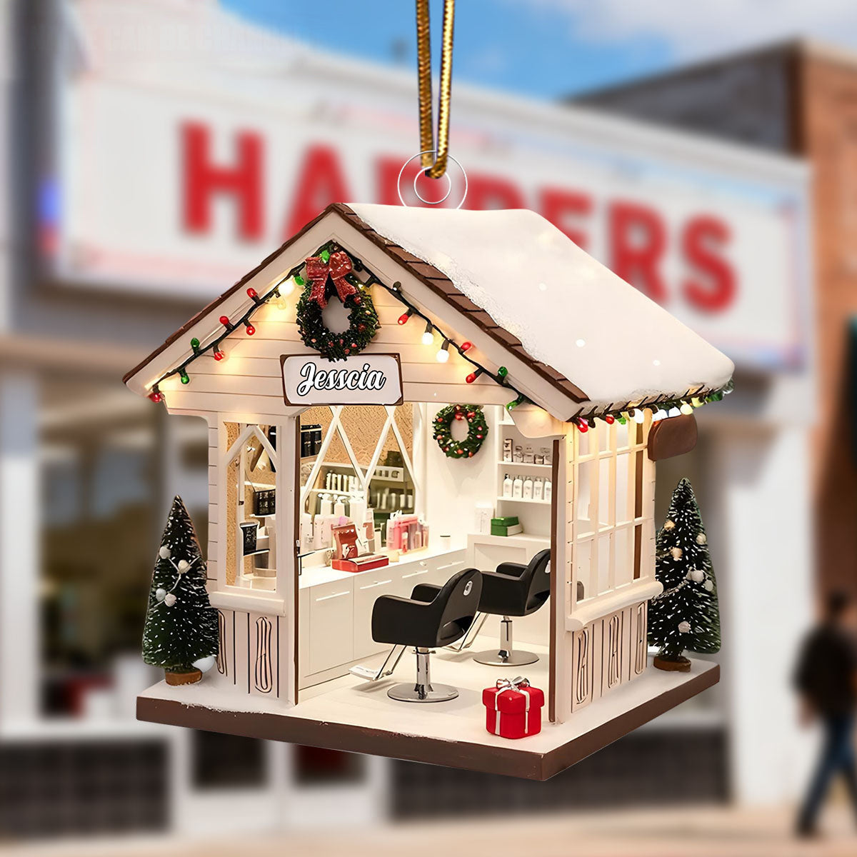 Personalized 3D Effect Winter Hair Salon Ornament With Name | Chic Christmas Gift For Hairstylist Hairdresser Cosmetologist